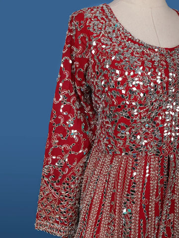 Red Mirror Embroidered Georgette Palazzo Salwar Suit - Diadem