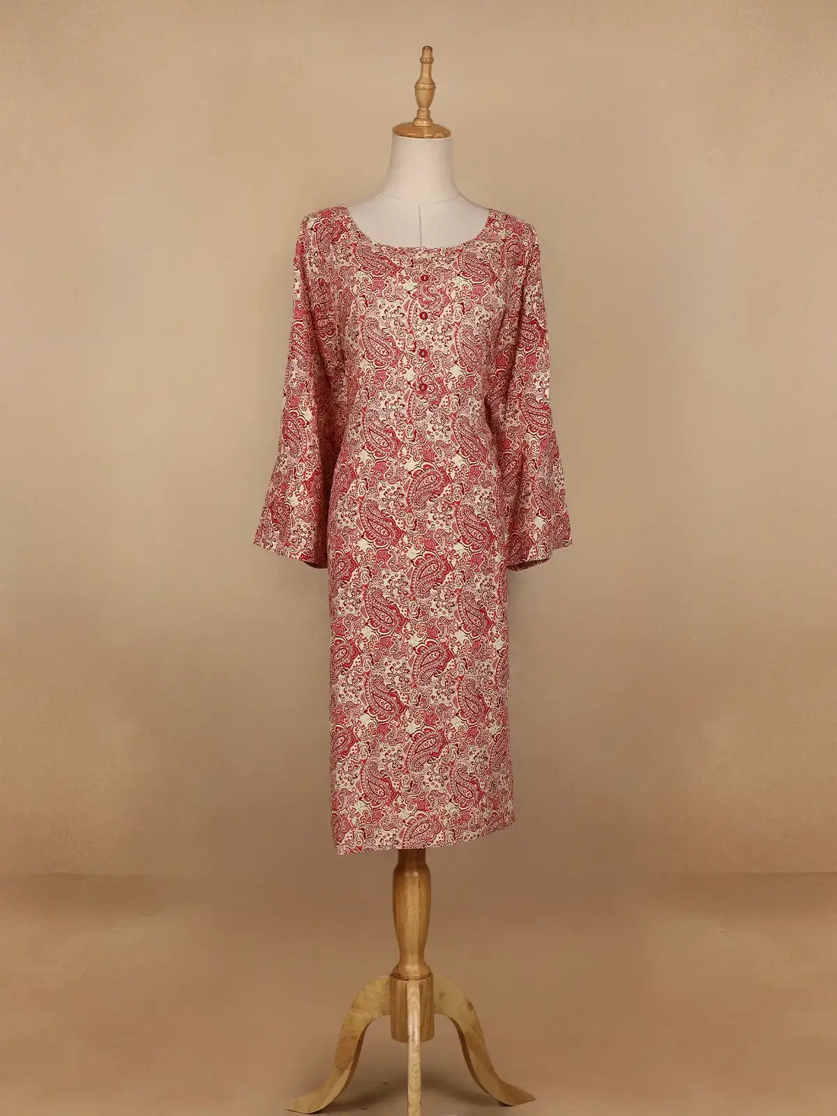 Red Paisley Printed Cotton Kurti - Diadem