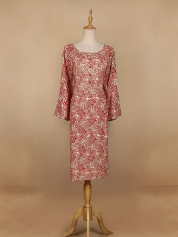 Red Paisley Printed Cotton Kurti - Diadem