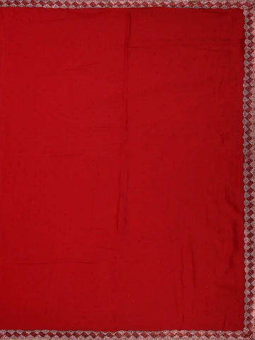 Red Satin Fancy Saree with Designed Border - Diadem