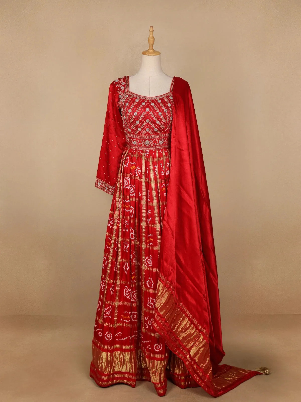 Red Semi Silk Floral Embroidery Party Wear Gown - Diadem
