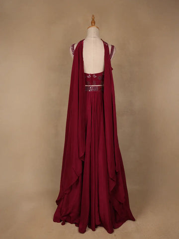 Red Sequins Embroidered Satin Lehenga - Diadem