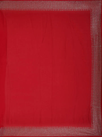 Red Solid Satin Fancy Saree with Designed Border - Diadem