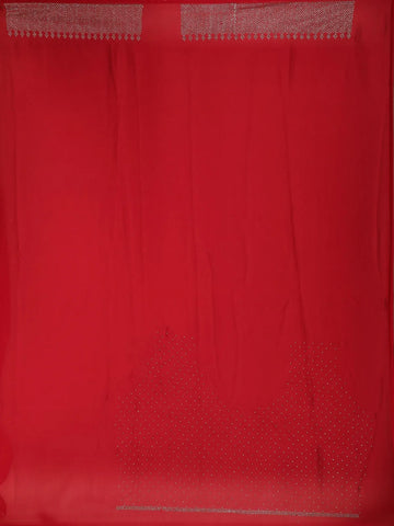 Red Solid Satin Fancy Saree with Designed Border - Diadem