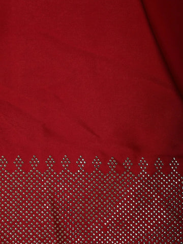 Red Solid Satin Fancy Saree with Designed Border - Diadem