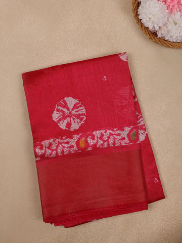 Red Tie-Dye Printed Fancy Cotton Saree - Diadem