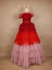 Red and Pink Ombre Tiered Ruffle Ball Gown in Tulle Net - Diadem