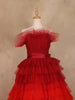 Red and Pink Ombre Tiered Ruffle Ball Gown in Tulle Net - Diadem