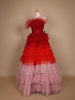 Red and Pink Ombre Tiered Ruffle Ball Gown in Tulle Net - Diadem
