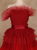 Red and Pink Ombre Tiered Ruffle Ball Gown in Tulle Net - Diadem