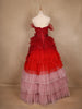 Red and Pink Ombre Tiered Ruffle Ball Gown in Tulle Net - Diadem