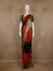 Red and Black Floral Butta Striped Design Mul Mul Cotton Saree with Zari Border