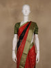 Red and Black Floral Butta Striped Design Mul Mul Cotton Saree with Zari Border
