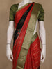 Red and Black Floral Butta Striped Design Mul Mul Cotton Saree with Zari Border