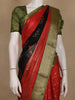 Red and Black Floral Butta Striped Design Mul Mul Cotton Saree with Zari Border