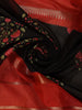Red and Black Floral Butta Striped Design Mul Mul Cotton Saree with Zari Border