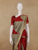 Red and Golden Beige Geometric Pattern Woven Tussar Silk Saree - Diadem