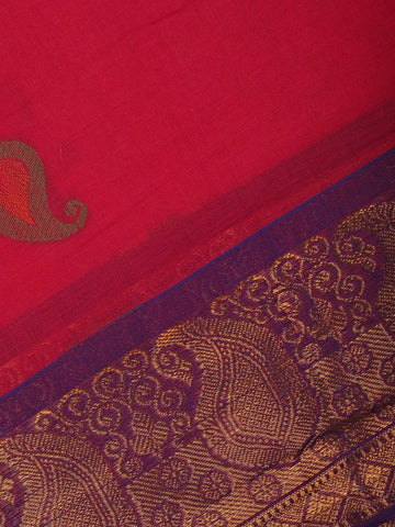 Rich Red Paisley Design Cotton Saree - Diadem