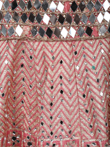 Rose Pink Floral Designed Mirror Work Silk Bridesmaid Lehenga - Diadem