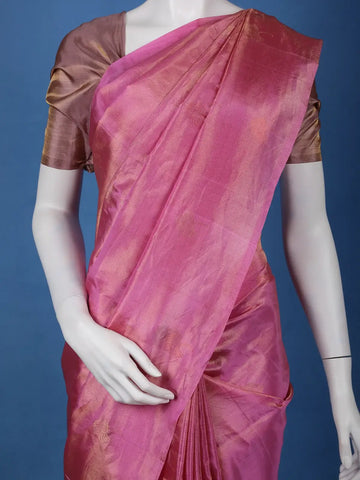 Rose Pink Gold Zari Woven Soft Silk Saree - Diadem