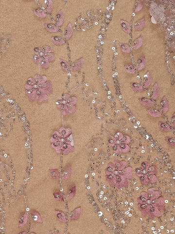 Rose Gold Sequin Floral Designed Beaded Net Saree - Diadem