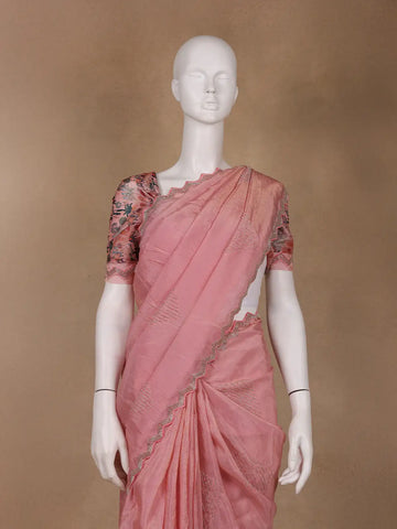 Rose Pink Floral Designed Organza Designer Saree - Diadem