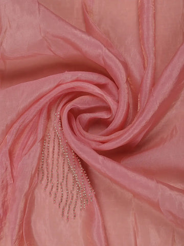 Rose Pink Floral Designed Organza Designer Saree - Diadem