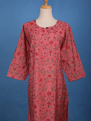 Rose Pink Floral Printed Cotton Kurti - Diadem