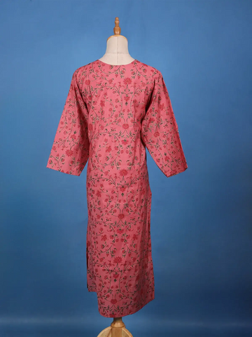 Rose Pink Floral Printed Cotton Kurti - Diadem