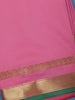 Rose Pink with a Gold Zari Border and Green Selvedge Edge Soft Silk Saree - Diadem