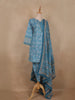 Royal Blue Floral Printed Design Cotton Salwar Suit with Mirror Work and Dupatta