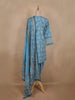 Royal Blue Floral Printed Design Cotton Salwar Suit with Mirror Work and Dupatta