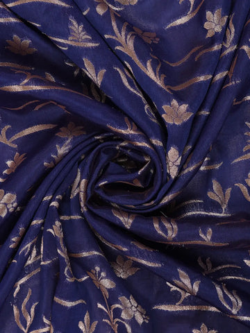 Royal Blue Floral Woven Banarasi Silk Saree With Zari Border - Diadem