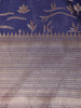 Royal Blue Floral Woven Banarasi Silk Saree With Zari Border - Diadem