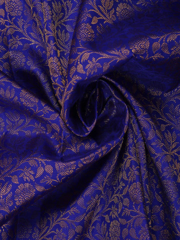 Royal Blue Floral Woven Pure Kanchipuram Silk Saree With Zari Border - Diadem