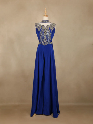 Royal Blue Indo-Western Design Satin Salwar Suit - Diadem