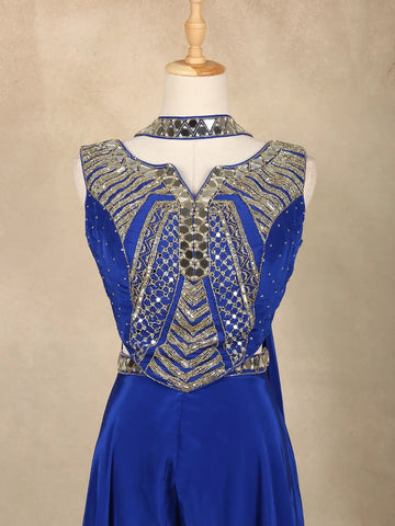 Royal Blue Indo-Western Design Satin Salwar Suit - Diadem