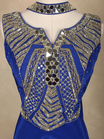 Royal Blue Indo-Western Design Satin Salwar Suit - Diadem