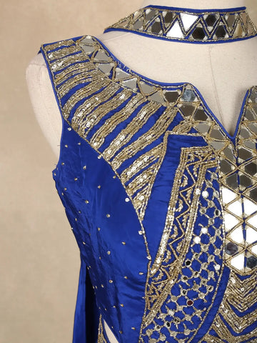 Royal Blue Indo-Western Design Satin Salwar Suit - Diadem