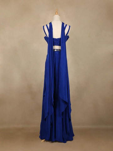 Royal Blue Indo-Western Design Satin Salwar Suit - Diadem