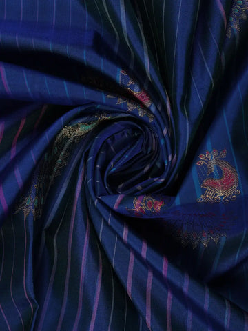 Royal Blue Striped Woven Pure Kanchipuram Silk Saree - Diadem