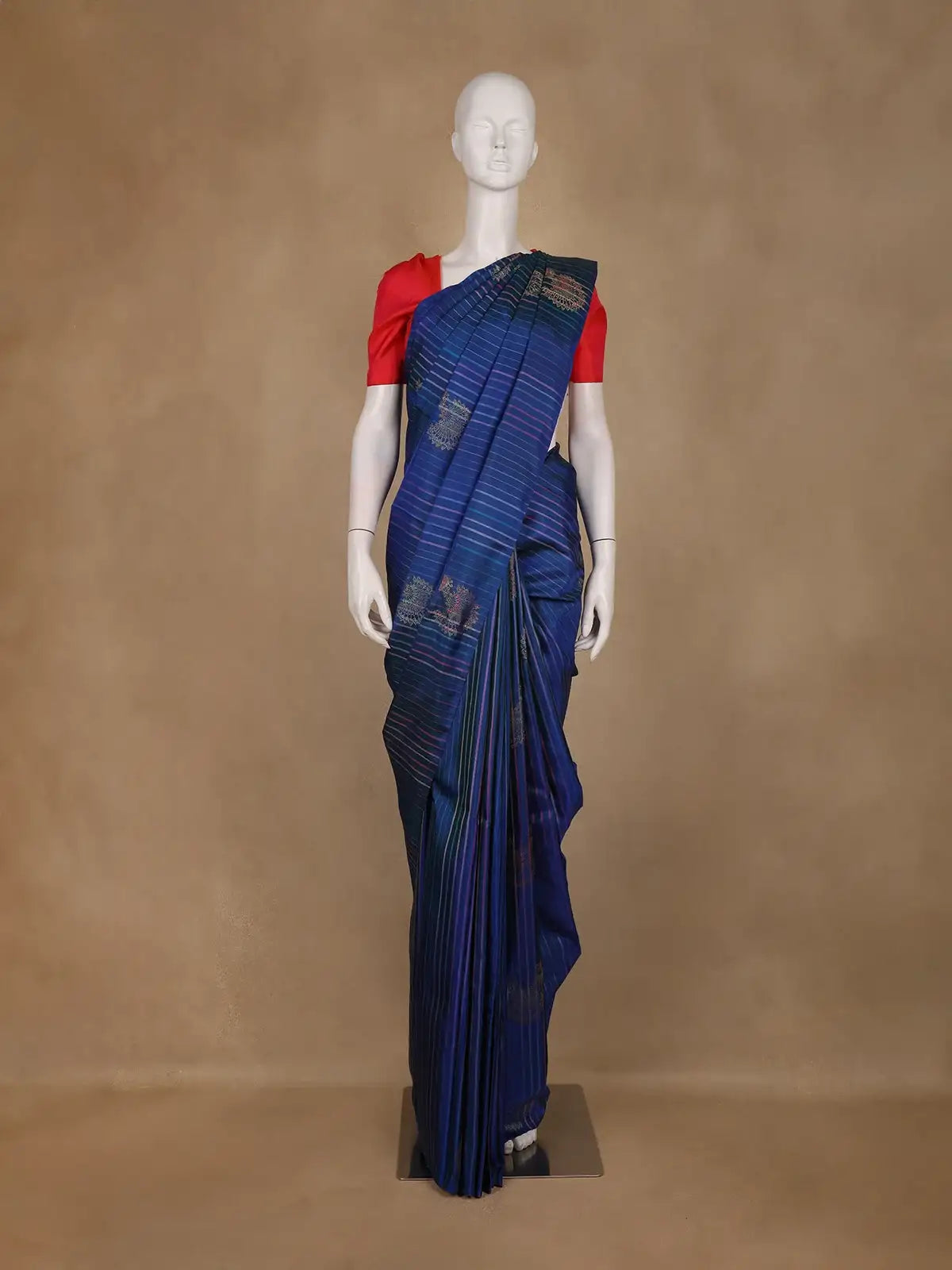 Royal Blue Striped Woven Pure Kanchipuram Silk Saree - Diadem