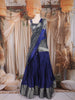 Royal Blue and Grey Sequins and Bead Embroidered Silk Lehenga Set with Net Dupatta