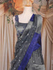 Royal Blue and Grey Sequins and Bead Embroidered Silk Lehenga Set with Net Dupatta