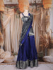 Royal Blue and Grey Sequins and Bead Embroidered Silk Lehenga Set with Net Dupatta