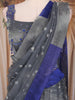 Royal Blue and Grey Sequins and Bead Embroidered Silk Lehenga Set with Net Dupatta