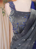 Royal Blue and Grey Sequins and Bead Embroidered Silk Lehenga Set with Net Dupatta