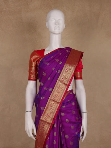 Royal Purple Paisley Design Banarasi Silk Saree - Diadem