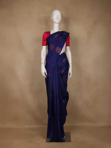 Royal Blue Floral Motif Woven Pure Kanchipuram Silk Saree - Diadem