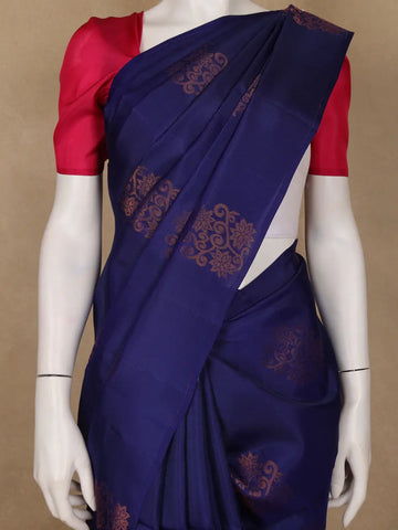 Royal Blue Floral Motif Woven Pure Kanchipuram Silk Saree - Diadem